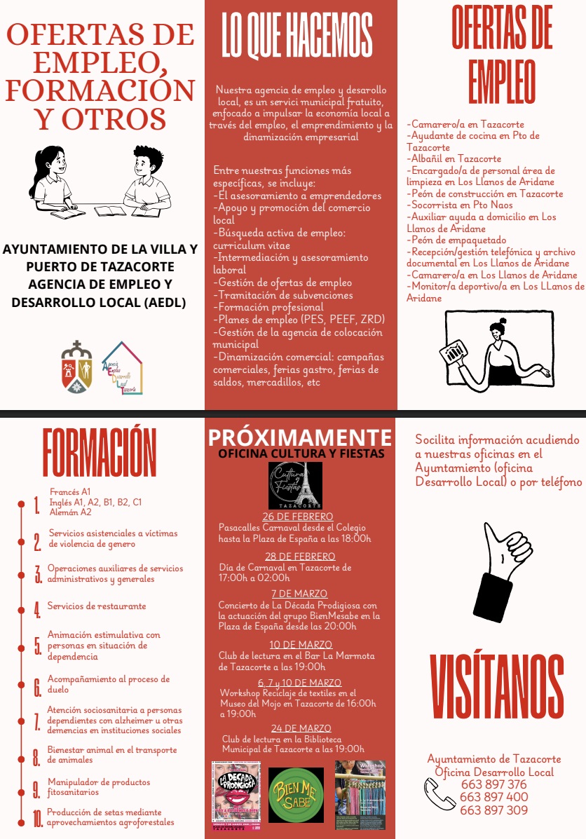 Tazacorte refuerza su agenda cultural y amplía las oportunidades de empleo y formación