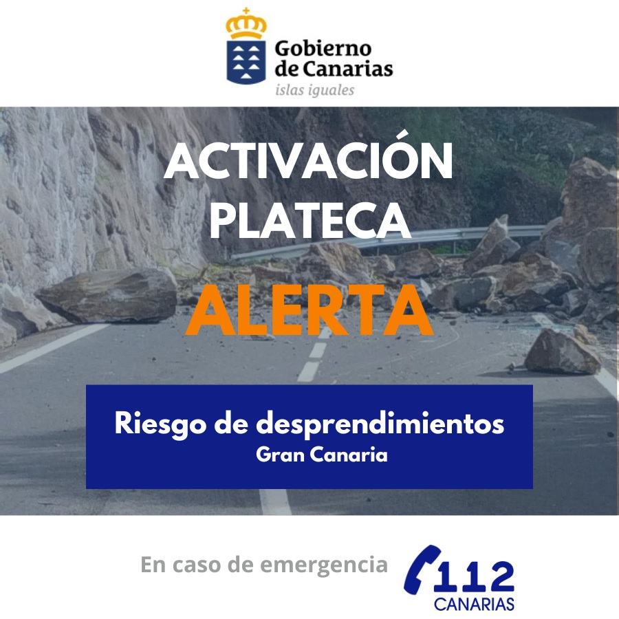 Actualización PLATECA: permanece en alerta por riesgo de desprendimientos la isla de Gran Canaria, La Palma pasa a Prealerta