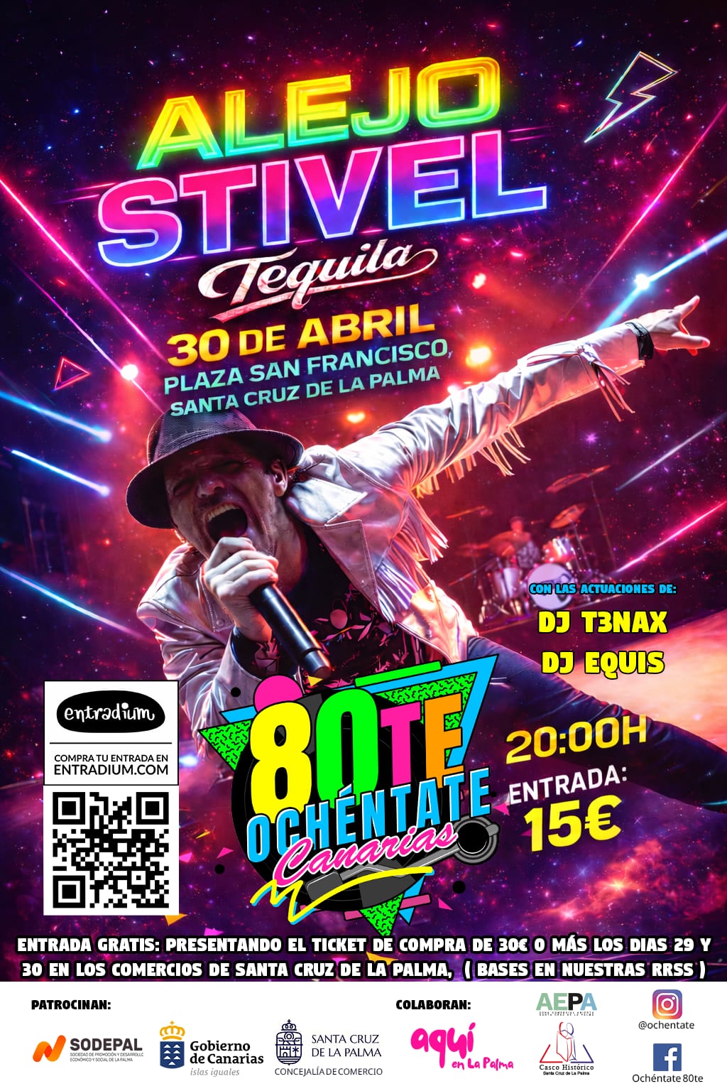 Santa Cruz de La Palma celebra "Ochentate Canarias" con Alejo Stivel el próximo 30 de abril en la Plaza de San Francisco