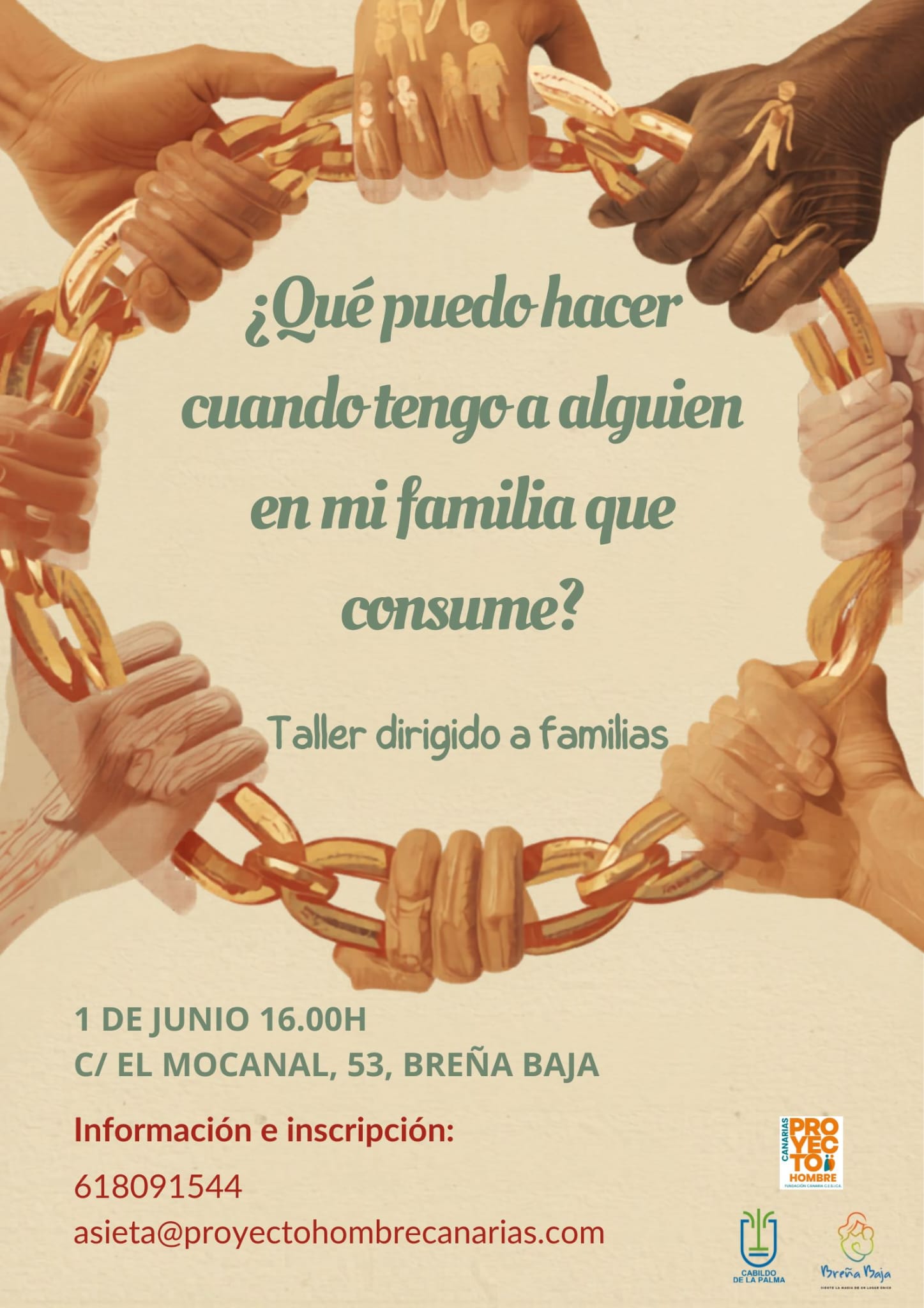 Proyecto Hombre Canarias organiza para el lunes 1 de junio un Taller dirigido a Familias en Breña Baja